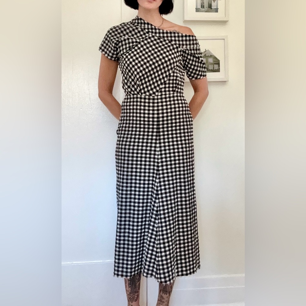 Rachel Comey Pout Gingham Stretch-Cloqué One-Shoulder Midi Dress Size 2